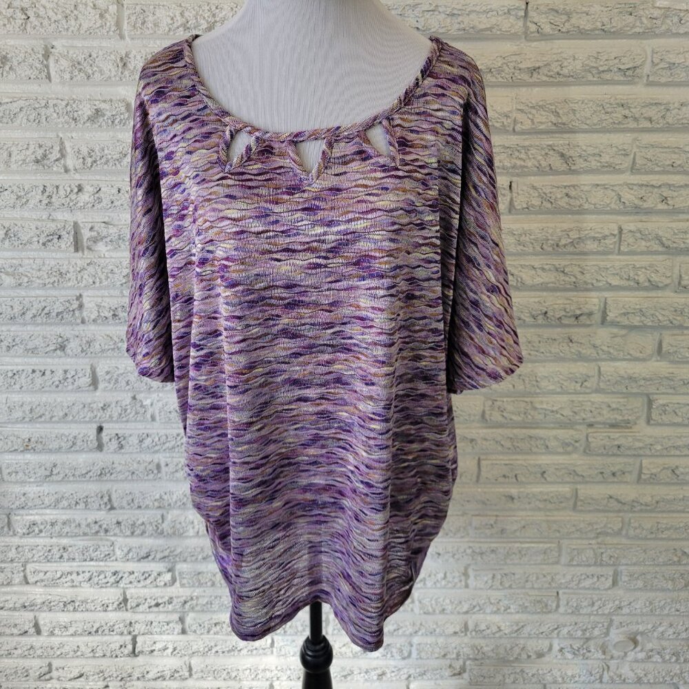 Cato Womens Top 22W 24W Plus Flutter Sleeve Knit Triple Keyhole Purple PUR53E